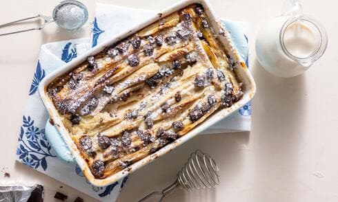 טורטיה פודינג עם בננות ושוקולד