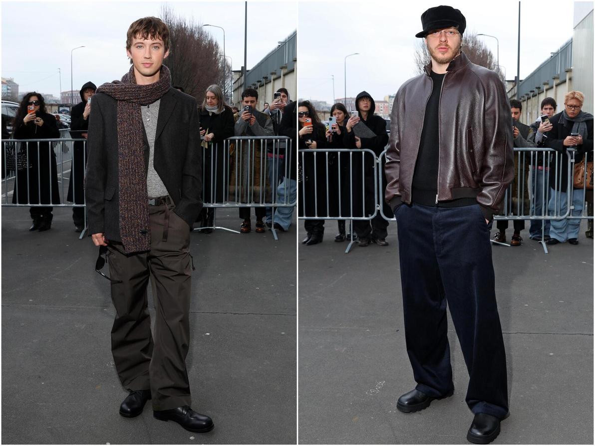ג'ק הארלו וטרוי סיוון בתצוגת סתיו-חורף 2026-27 של פראדה בשבוע האופנה לגברים במילאנו