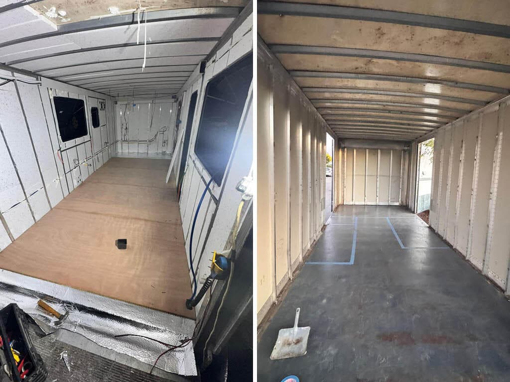 בתחילת השיפוצים, בדרך ליצירת "ארגז יבש" (צילום: ריף הר אבן) בית המשאית