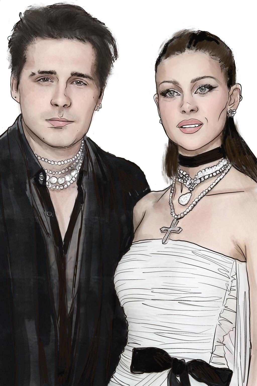 מראות תואמים שמצליחים לרוב להיראות נטולי מאמץ. ברוקלין בקהאם וניקולה פלץ בקהאם (איור: ארז עמירן) איור של ברוקלין בקהאם וניקולה פלץ בקהאם