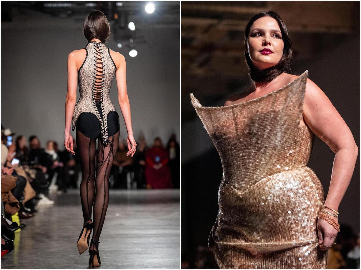 חזרתו של המחוך, שעליה דיווחנו לא מעט לאחרונה, קיבלה חיזוק גם על המסלול של סיריאנו בצלליות חזקות וסקסיות (צילום: REUTERS/Angelina Katsanis) כריסטיאן סיריאנו, תצוגת סתיו-חורף 2026-27 בשבוע האופנה בניו יורק