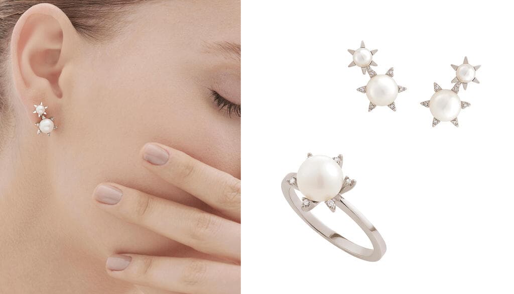 תכשיטי GRAVITY בזהב אצילי 18 קראט, פנינים ויהלומים  