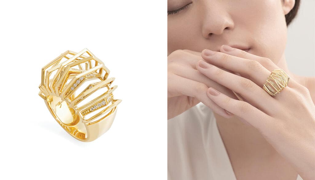 טבעת SILK בזהב צהוב 18 קראט ויהלומים 