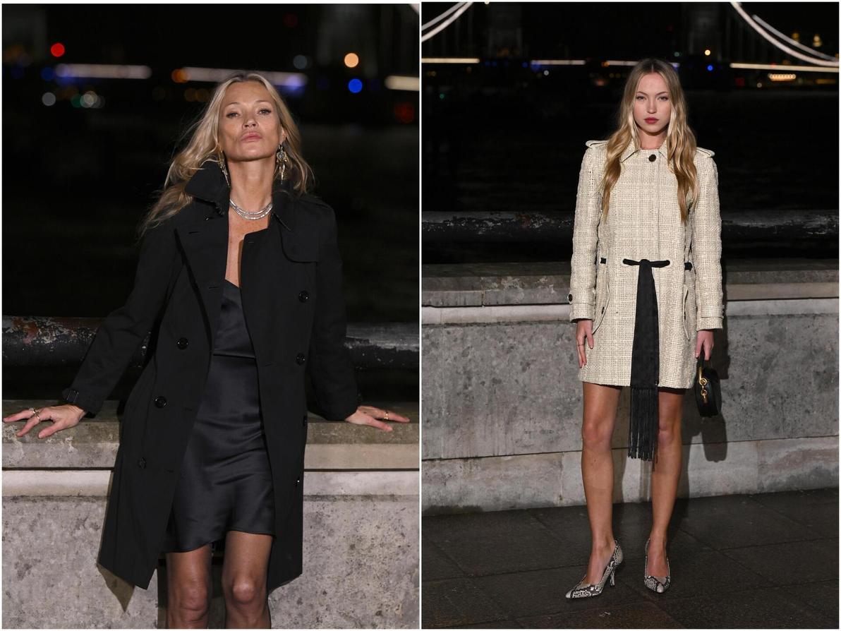 לילה וקייט מוס בשורה הראשונה של ברברי, תצוגת סתיו-חורף 2026-27 בשבוע האופנה בלונדון