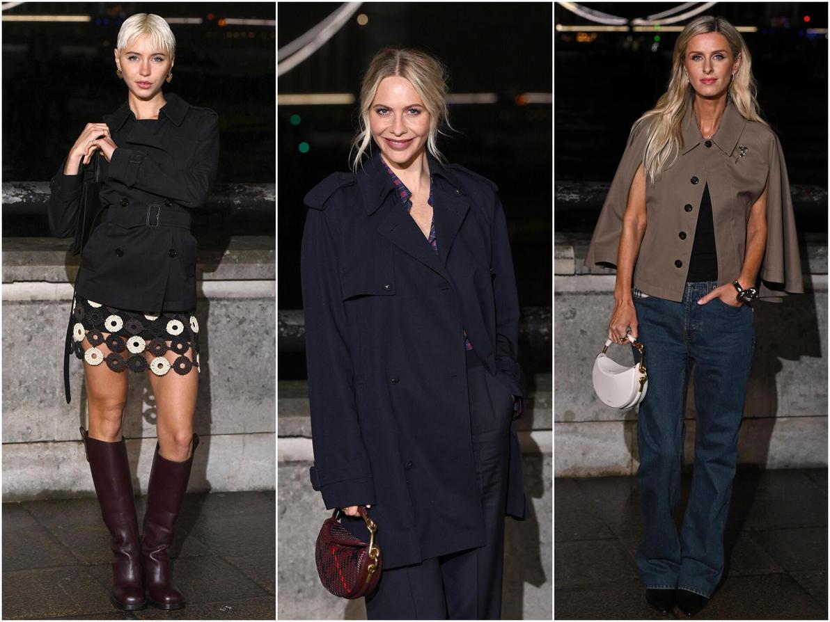 ניקי הילטון, פופי דלווין ואיריס לאו בשורה הראשונה של ברברי, תצוגת סתיו-חורף 2026-27 בשבוע האופנה בלונדון