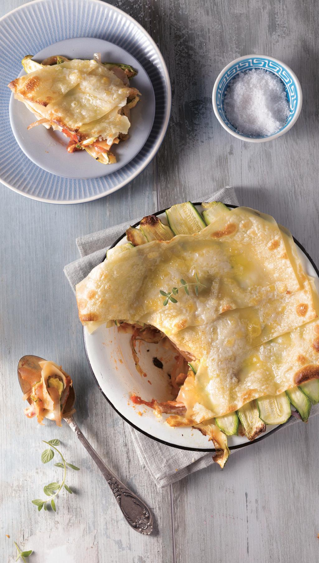 לזניה במילוי עגבניות, זוקיני ובצל סגול