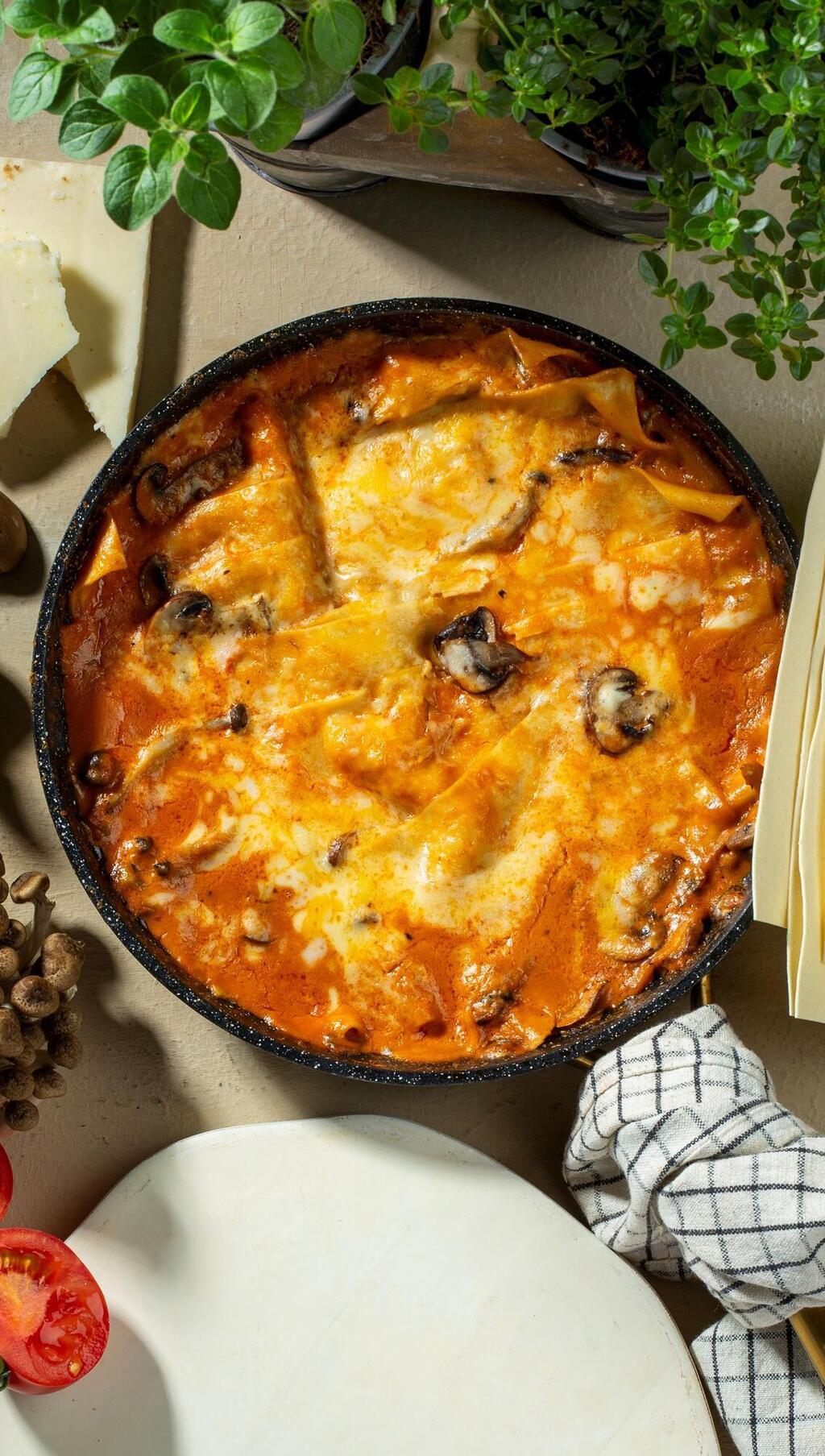 לזניה פטריות במחבת