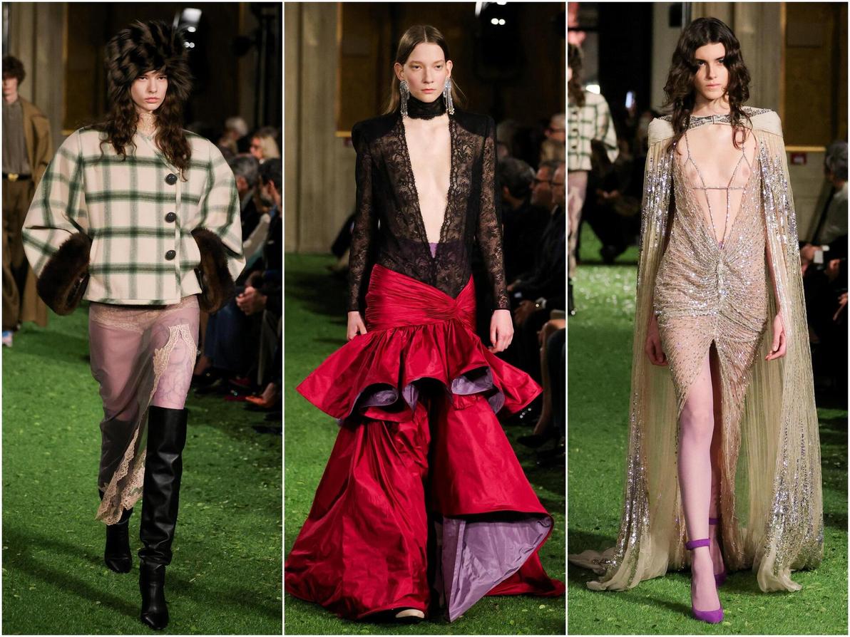 עוד מאותו הדבר לא בהכרח אומר שזה טוב. יותר משהאוסף נראה מבולגן מתמיד, מי באמת רוצה להתלבש ככה? (צילום: REUTERS/Yara Nardi) ולנטינו, תצוגת סתיו-חורף 2026-27 בשבוע האופנה