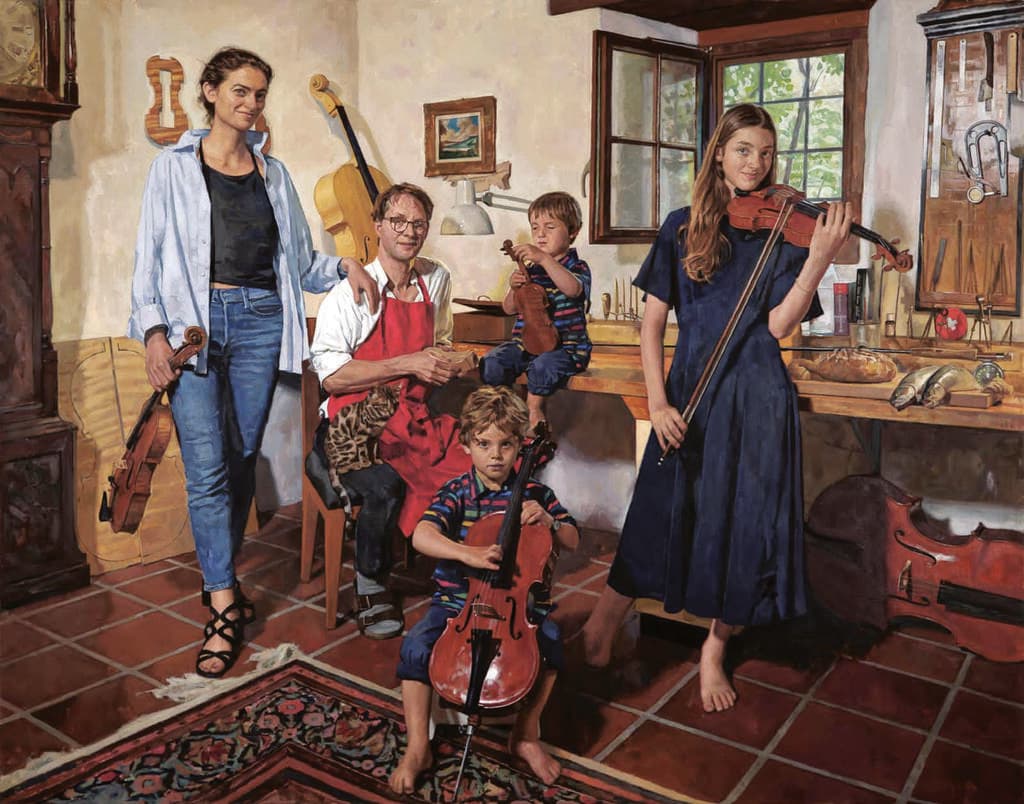 המשפחה בימים טובים יותר, בציור של Andrew Gow. מאיה: "הוא צויר בשנת 2022. עד שהעבודה עליו הסתיימה כבר לא היינו יחד" (צילום: אלבום פרטי) המשפחה בימים טובים יותר, בציור של Andrew Gow. מאיה: "הוא צויר בשנת 2022. עד שהעבודה עליו הסתיימה כבר לא היינו יחד"