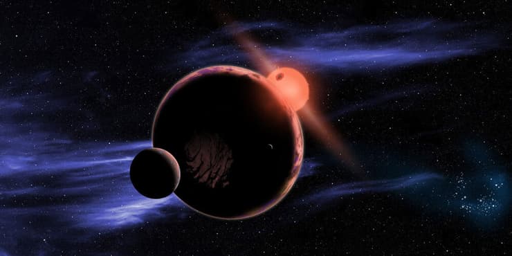 כוכב לכת במערכת עם ננס אדום וירח לצידו