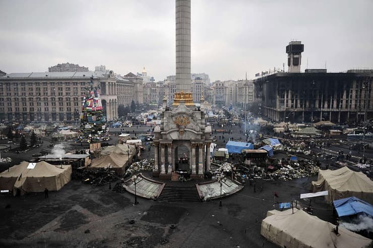 הכיכר החרבה במרכז הבירה האוקראינית לפני 8 שנים, כשהמחאה העממית הפכה להתנגשויות עם כוחות הביטחון