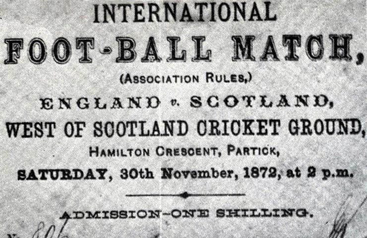 כרזה לקראת המשחק של נבחרת אנגליה נגד סקוטלנד ב-1872