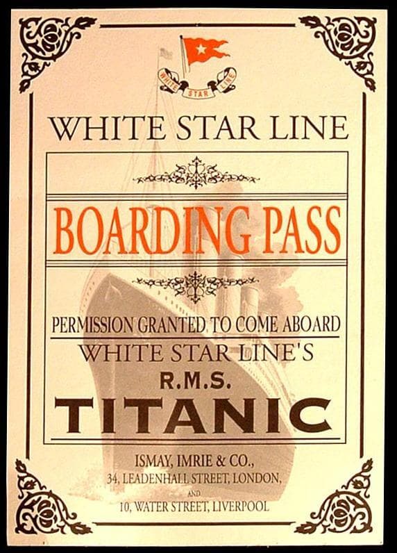 כרטיס נסיעה להפלגה ההיסטורית של הטיטאניק, בתחילת המאה ה-20