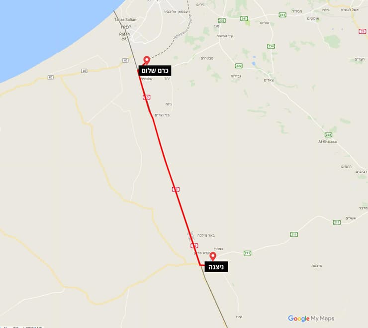 מפה כביש 10 גבול ישראל מצרים ניצנה כרם שלום