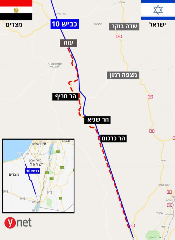 מפה כביש 10 גבול עם מצרים אסף קמר