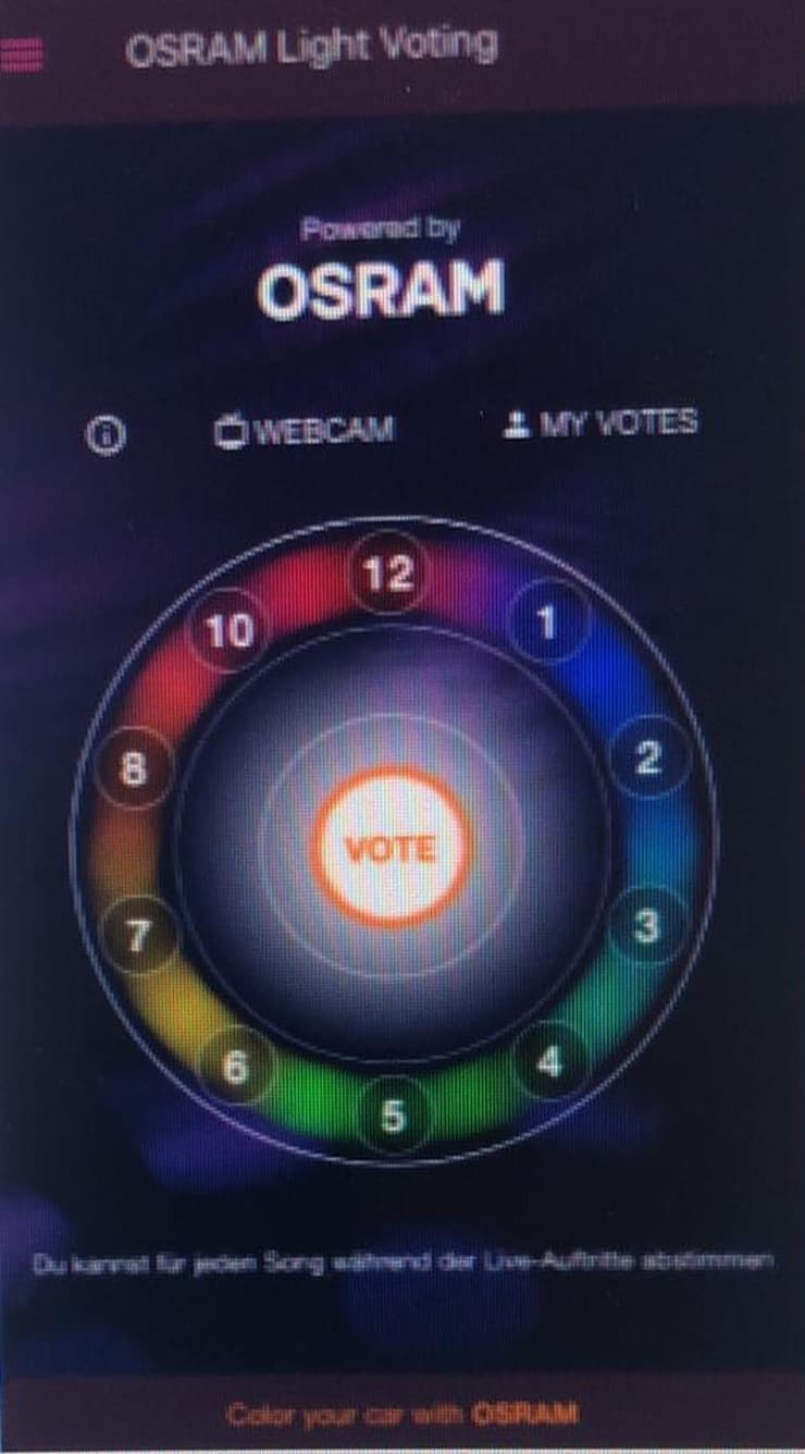 פלטת הצבעים באפליקציית ההצבעה באירוויזיון