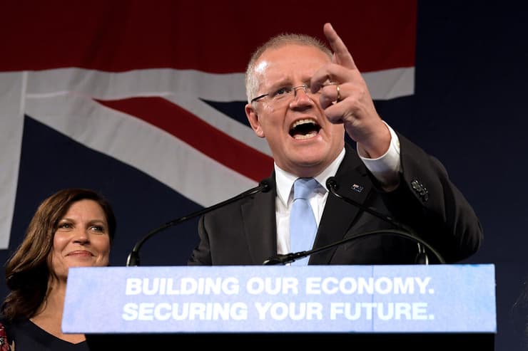 ראש ממשלת אוסטרליה סקוט מוריסון חוגג ניצחון בחירות