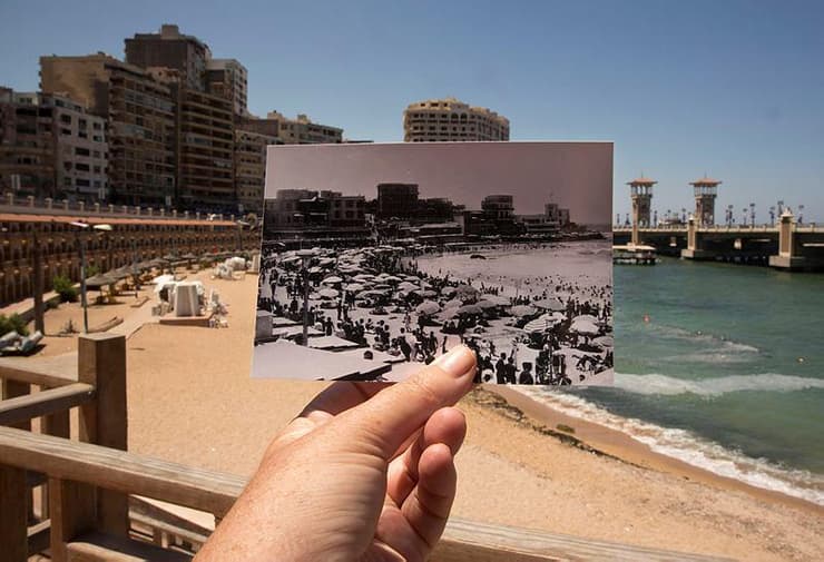 החוף ב-1933 בתמונה והחוף כיום