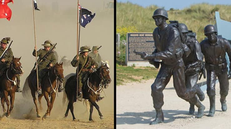 חוף נורמנדי ופרשים אוסטרלים ששחזרו את קרב הפרשים בבאר שבע