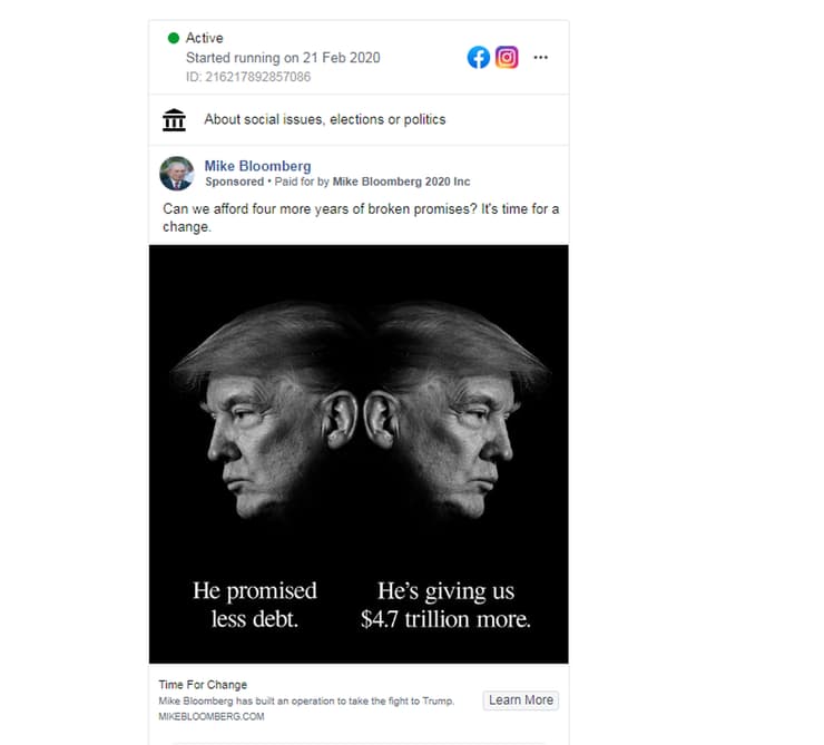 מודעה של קמפיין בלומברג בפייסבוק