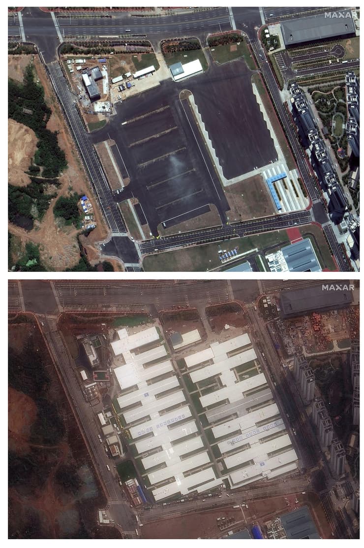 בית חולים חדש ווהאן סין לפני ואחרי התפרצות נגיף קורונה מרץ 2020 אוגוסט 2019