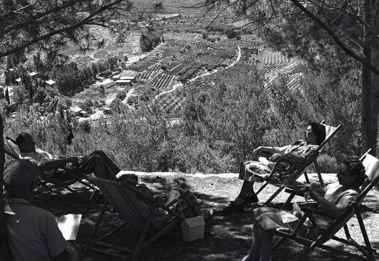 מטיילים נרגעים מול הנוף ביער החמישה, 1942