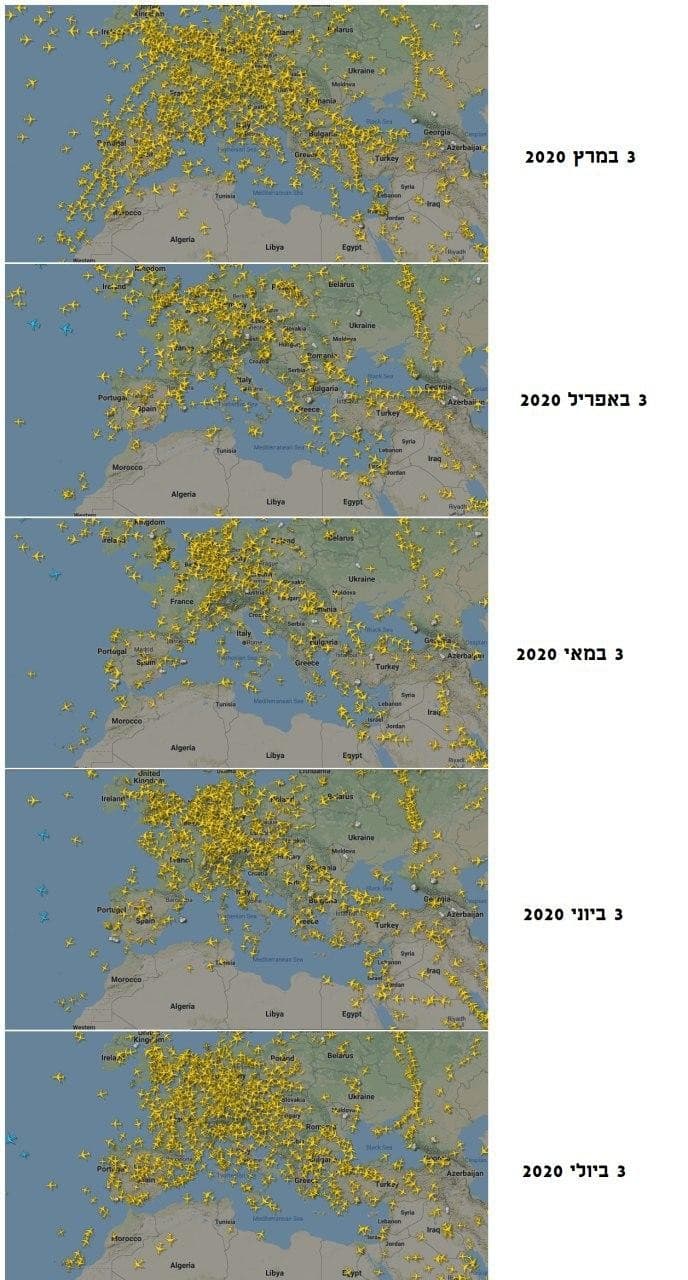מעקב תנועת מטוסים בתקופת הקורונה