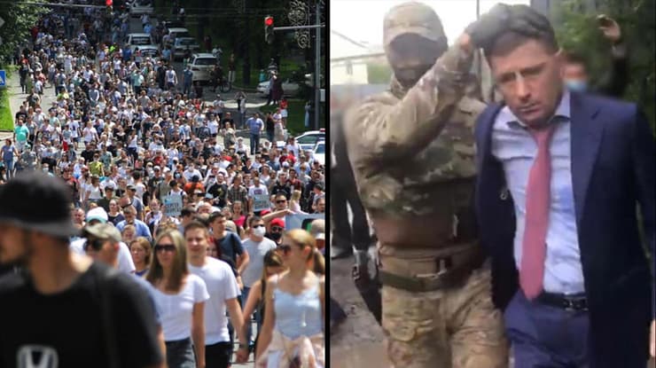 רוסיה הפגנה מחאה על מעצרו של סרגיי פורגל מושל מחוז חברובסק מואשם ב מעשי רצח