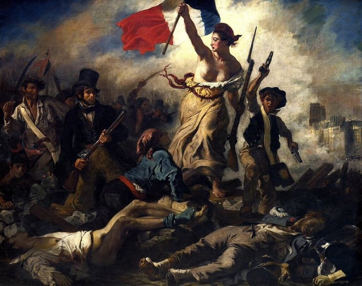 "החירות מובילה את העם". צייר אז'ן דלקרואה בשנת 1830 בעקבות המהפכה הצרפתית. האישה בציור היא אלגוריה לחירות שמכונה "מריאן" .