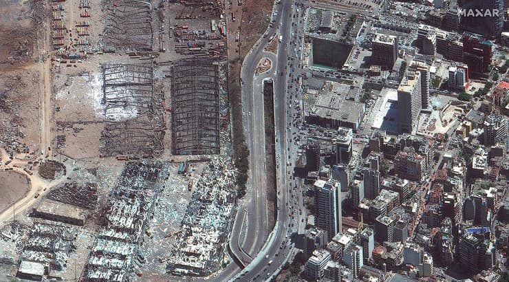 לבנון ביירות פיצוץ נמל תמונות לוויין אחרי הפיצוץ