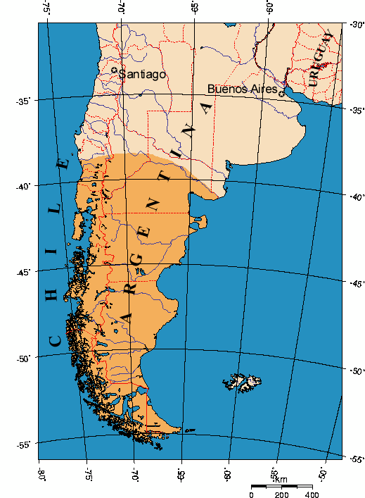 מפה של חבל פטגוניה