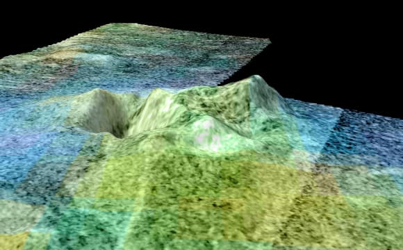 מחזק את הסברה שמדובר בפעילות געשית. הדמיית מכ"מ של מכתש קלדרה שהחללית קסיני צילמה על טיטאן ב-2010
