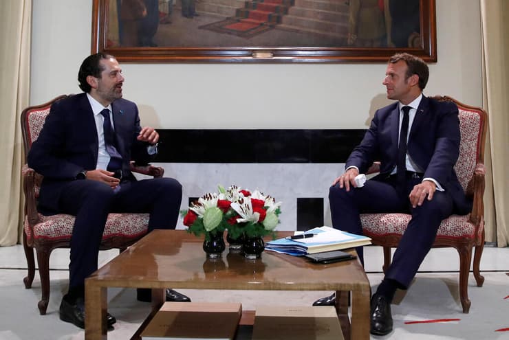 נשיא צרפת מקרון עם ראש ממשלת לבנון לשעבר סעד אל-חרירי. צרפת מובילה את הקו התקיף 