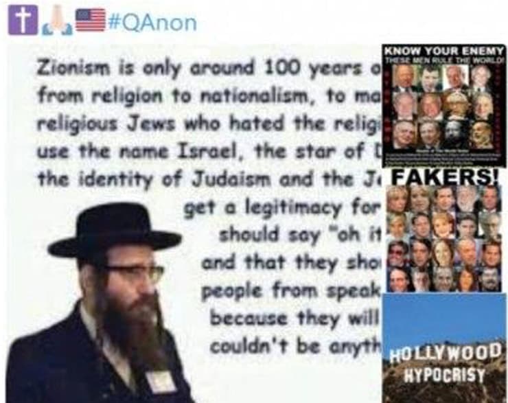 ציוצים שאספה הליגה נגד השמצה בנוגע ל אנטישמיות בתתנועת QAnon תנועת Q קונספירציה ארה"ב