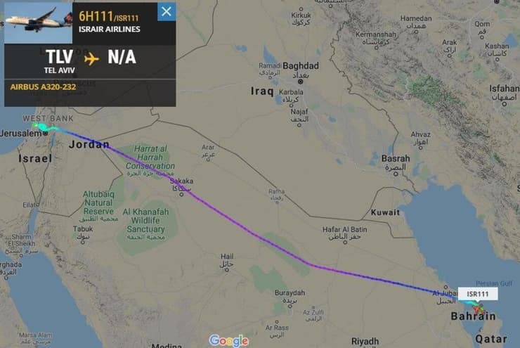 מסלול טיסת ישראייר לבחריין מעל סעודיה