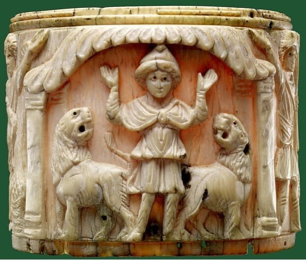 דניאל בגוב האריות,  ככל הנראה מקור היצירה מסוריה, המאה השישית או השביעית לספירה,