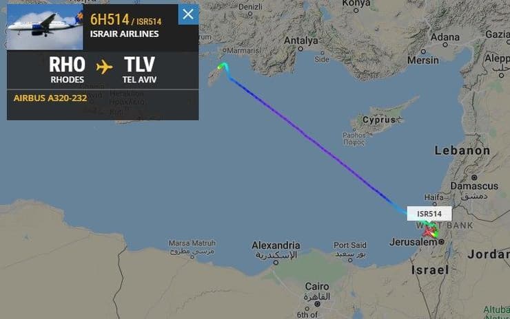 מסלול הטיסה של מטוס ישראייר שמטוס קרב רוסי התקרב אליו בים התיכון