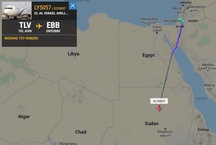 מסלול הטיסה מעל סודן