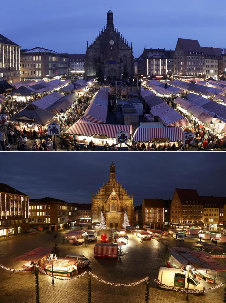 שוק חוג המולד בנירנברג בגרמניה ב-2020 וב-2019