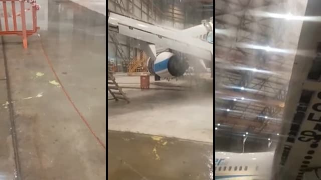 נזילת גשם על גג מטוס בואינג 737 של חברת אנטר אייר