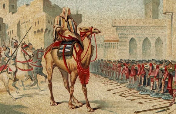 הח'ליפה עֻמַר כובש את ירושלים בשנת 638. ציור מ-1905, צייר לא ידוע
