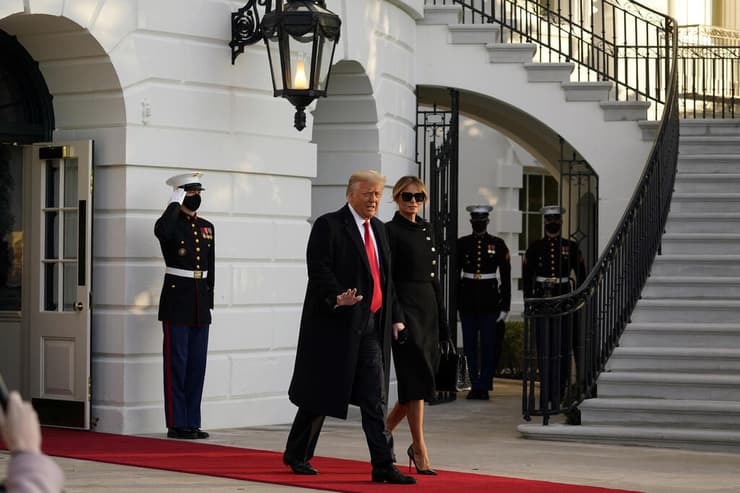 נשיא ארה"ב דונלד טראמפ עוזב את הבית הלבן בפעם האחרונה