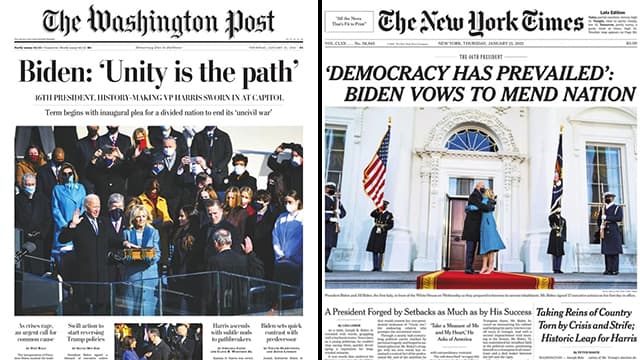 ארה"ב השבעה ג'ו ביידן סיקור עיתוני העולם ניו יורק טיימס וושינגטון פוסט