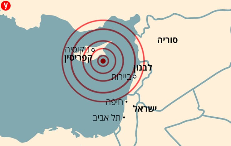 מפה רעידת אדמה ליד קפריסין