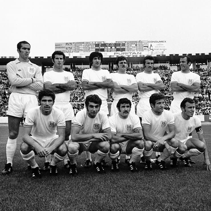 דני שמולביץ' רום (ראשון מימין בשורה העליונה) במדי נבחרת ישראל במונדיאל מקסיקו 1970