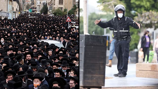 מימין: שוטר מפזר עוברי אורח בת"א. משמאל: ירושלים, היום