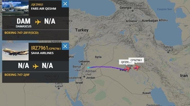 שני מטוסי ג'מבו אירנים, EP-SHB בשירות חיל האוויר האירני ו- EP-FAB בשירות Fars Air Qeshm של משמרות המהפכה, נחתו  בדמשק וחזרו לטהרן