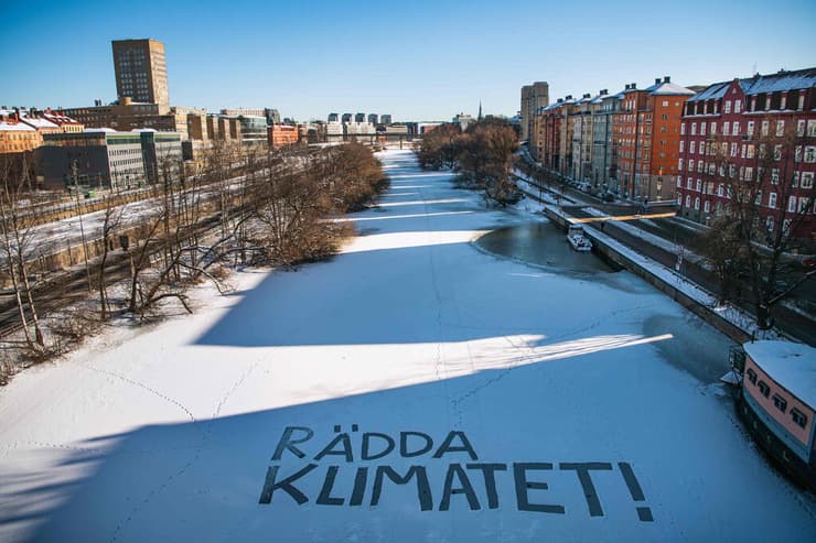 שבדיה שטוקהולם סטוקהולם קרח נהר שקפא כתובת הצילו את האקלים