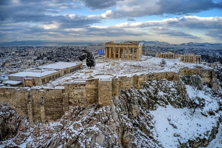 מזג אוויר יוון אתונה שלג אקרופוליס