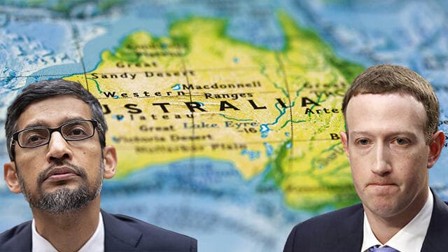 מארק צוקרברג וסונדר פיצ'אי על רקע מפת אוסטרליה